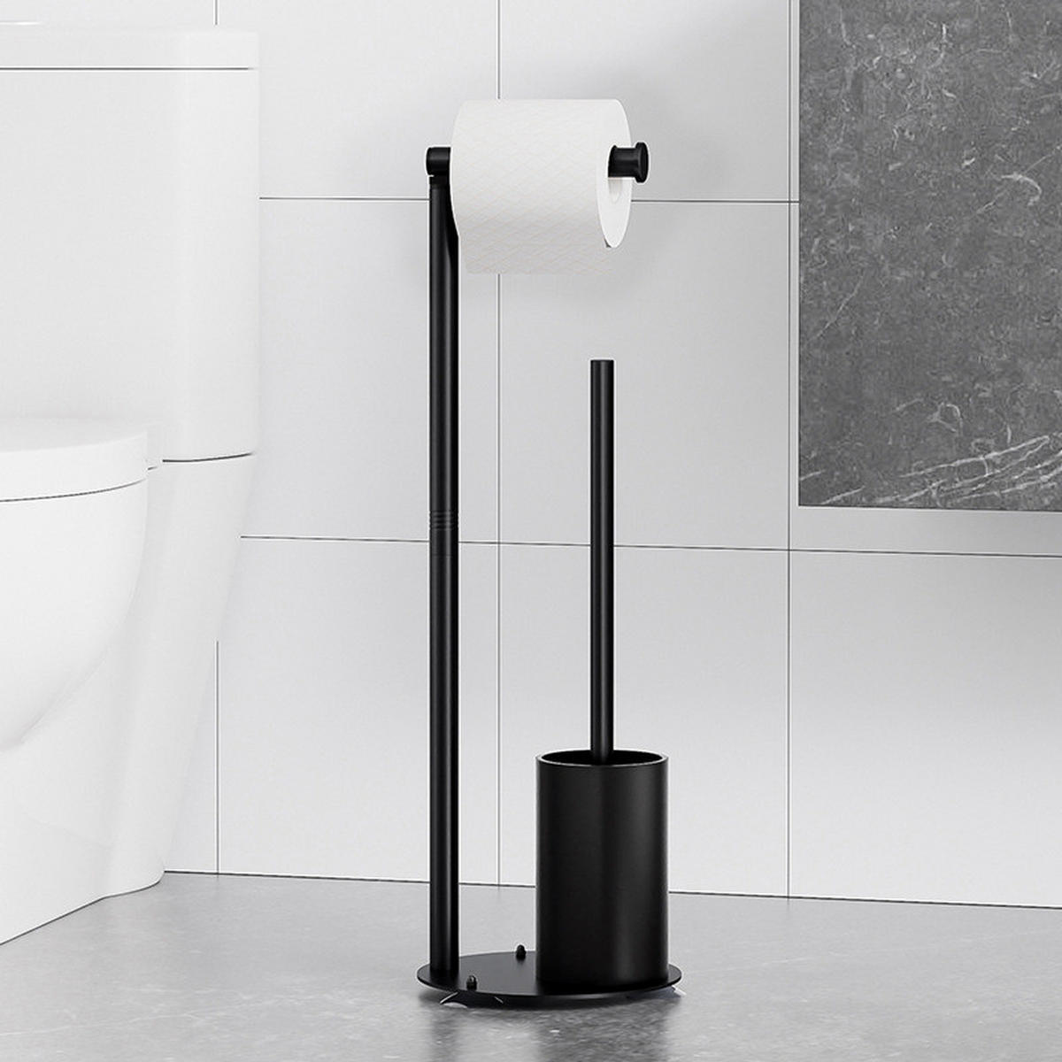 WC-BÜRSTENHALTER – 2-in-1 (Schwarz) 17 x 51 cm - Schwarz, Metall (17/51/17cm)