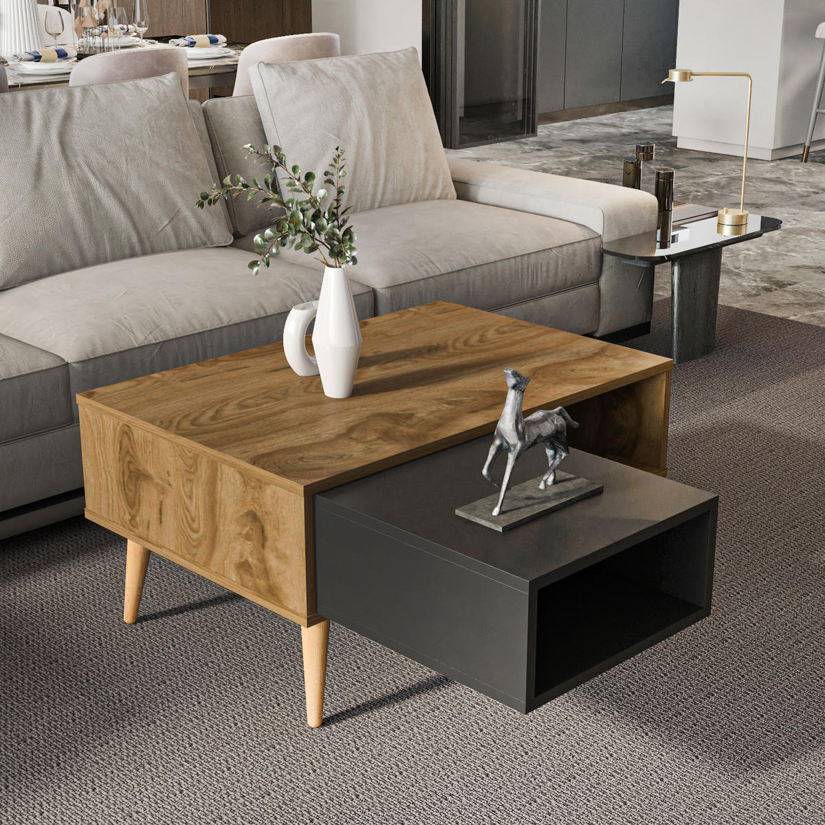 COUCHTISCH Oberon Oud Schwarz - Baltimorefarben, Holzwerkstoff (60/90/43cm) - Decorotika