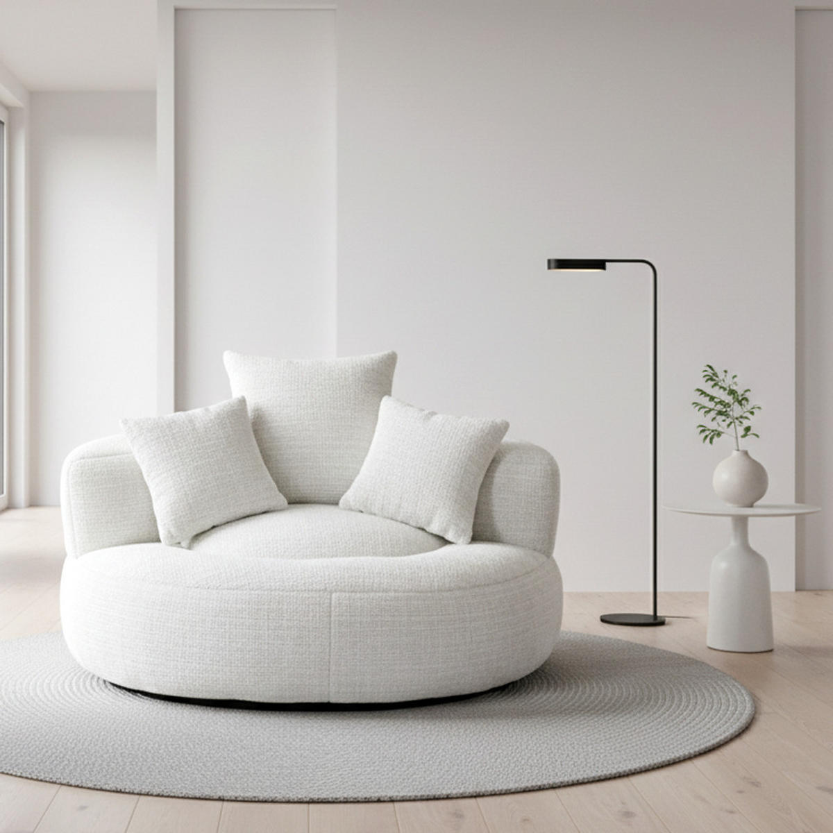 LAZY SOFA– Hoher Rücken & 3 Kissen (Beige Chenille) - Beige, Textil (108/52/108cm) - Urban Meuble