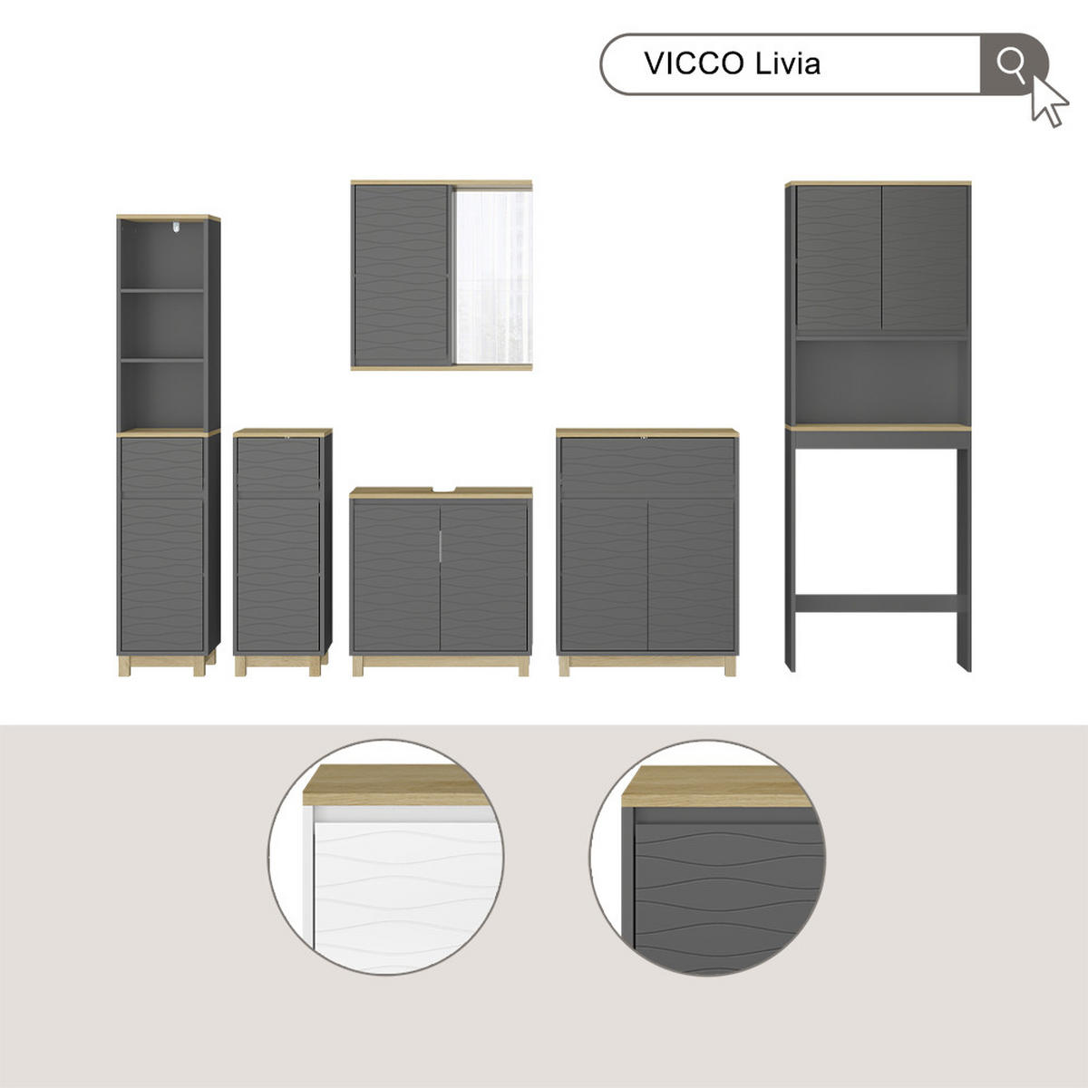 WASCHBECKENUNTERSCHRANK Livia Weiß 60 x 60 cm mit 2 Türen - Weiß/Sonoma Eiche, Holzwerkstoff (60/60/30cm) - Vicco