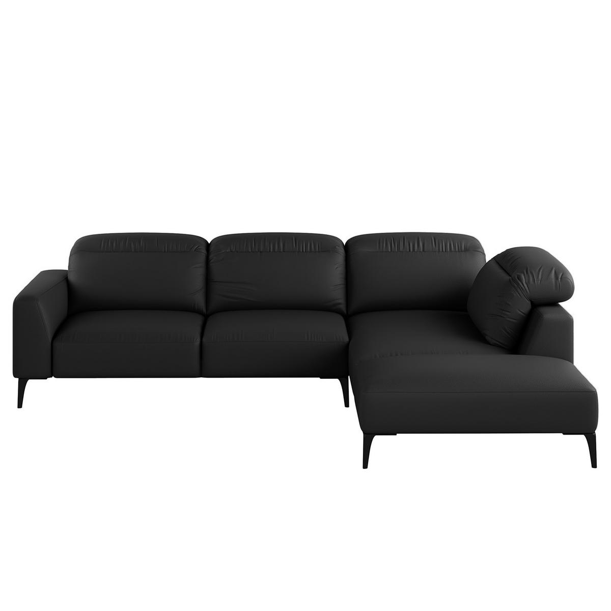 ECKSOFA mit Ottomane - Schwarz, Leder/Metall (263/238cm) - home24