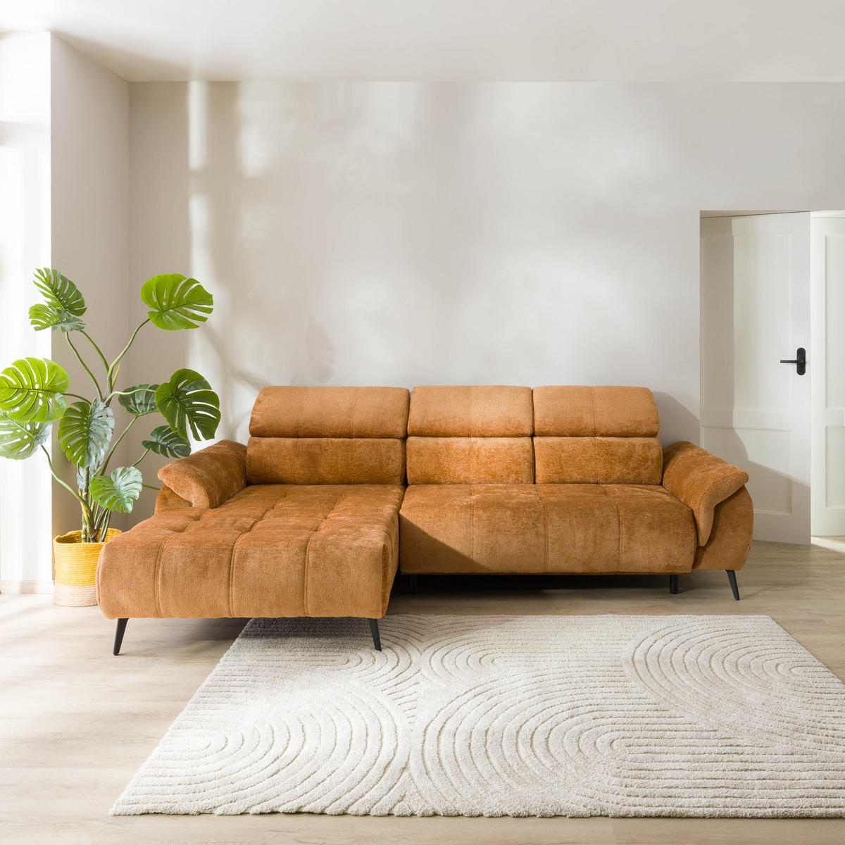 ECKSOFA Ottomane links Chenille 286x184x79 rostfarben VALENTINA - Rostfarben, Kunststoff (286/184cm) - Massivmoebel24