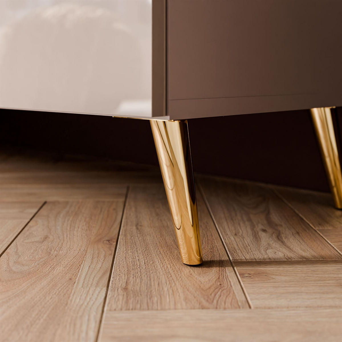 TV-ELEMENT AURA 200 KASCHMIR Hochglanz auf schrägen goldenen Beinen + LED - Kaschmir/Goldfarben, Holzwerkstoff (200/49/40cm) - Lookway