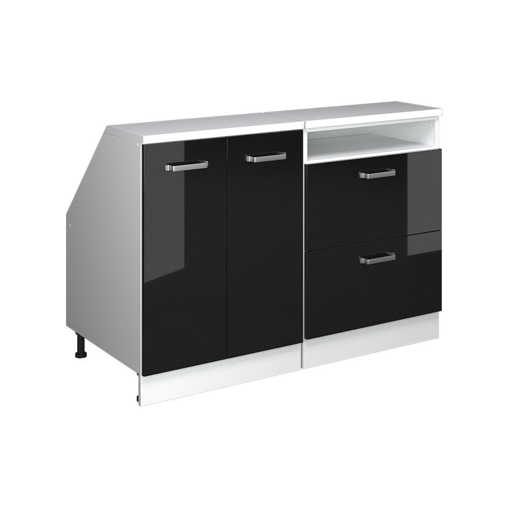 KÜCHENSCHRANK FÜR DACHSCHRÄGEN R-Line Schwarz Hochglanz 120 cm 2er Set Schrankkorpuss 60 cm Tiefe - Schwarz Hochglanz/Weiß, Holzwerkstoff (120/83.8/60cm) - Vicco
