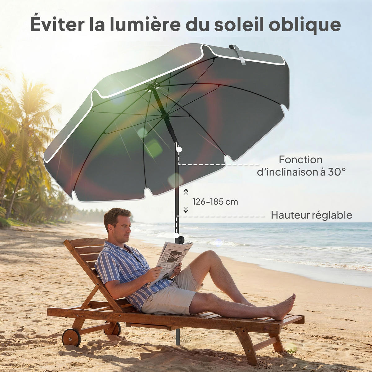 SONNENSCHIRM DE-11601 neigbar & höhenverstellbar mit Sandanker Dunkelgrau - Dunkelgrau, Metall (150/150cm) - ComfortXL