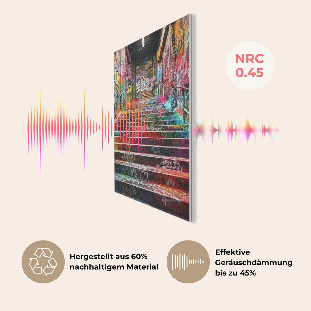AKUSTIKPANEEL Treppe - Graffiti - Farben - Kunst 70x100 cm - Multicolor, Textil (70/0.9/100cm) - MuchoWow