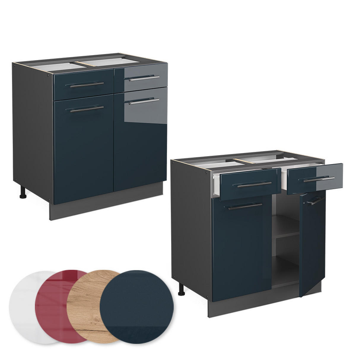 KÜCHENUNTERSCHRANK Fame-Line Dunkelblau Hochglanz 80 cm, AP Marmor - Anthrazit/Dunkelblau, Holzwerkstoff (80/82/60cm) - Vicco