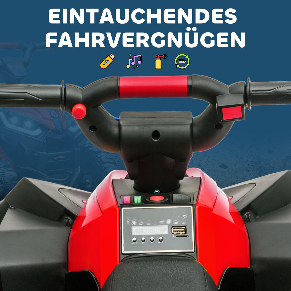 ELEKTRO Quad für Kinder, 12V Kinder Quad mit USB-Anschluss, Rot - Rot, Metall (83/53/55.5cm) - HOMCOM