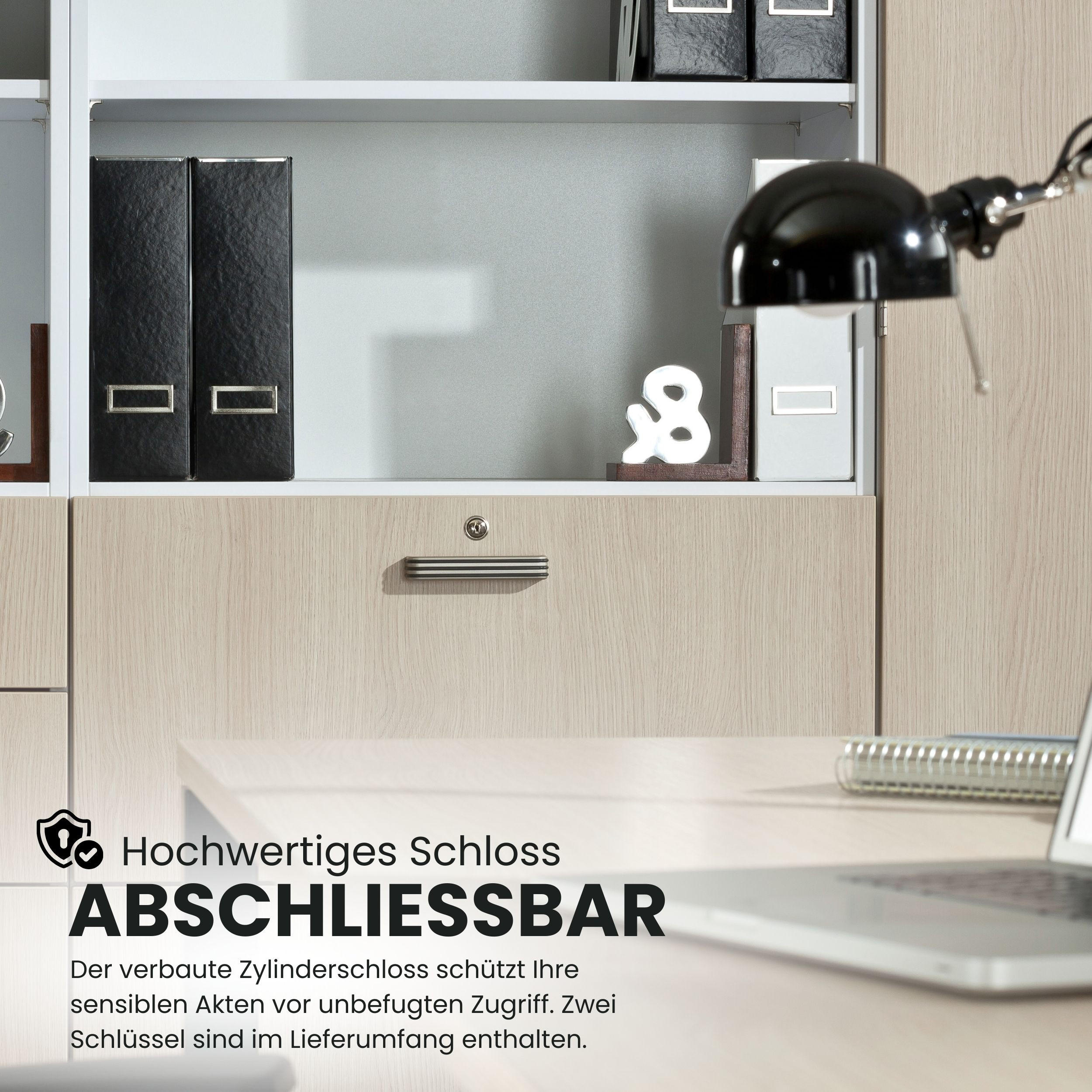 HÄNGEREGISTER Kombi - 2 Schübe 42/80/200,4 cm in Weiß Streifengriff (Kunststoff) - Weiß, Holzwerkstoff (80/200.4/42cm) - bümö