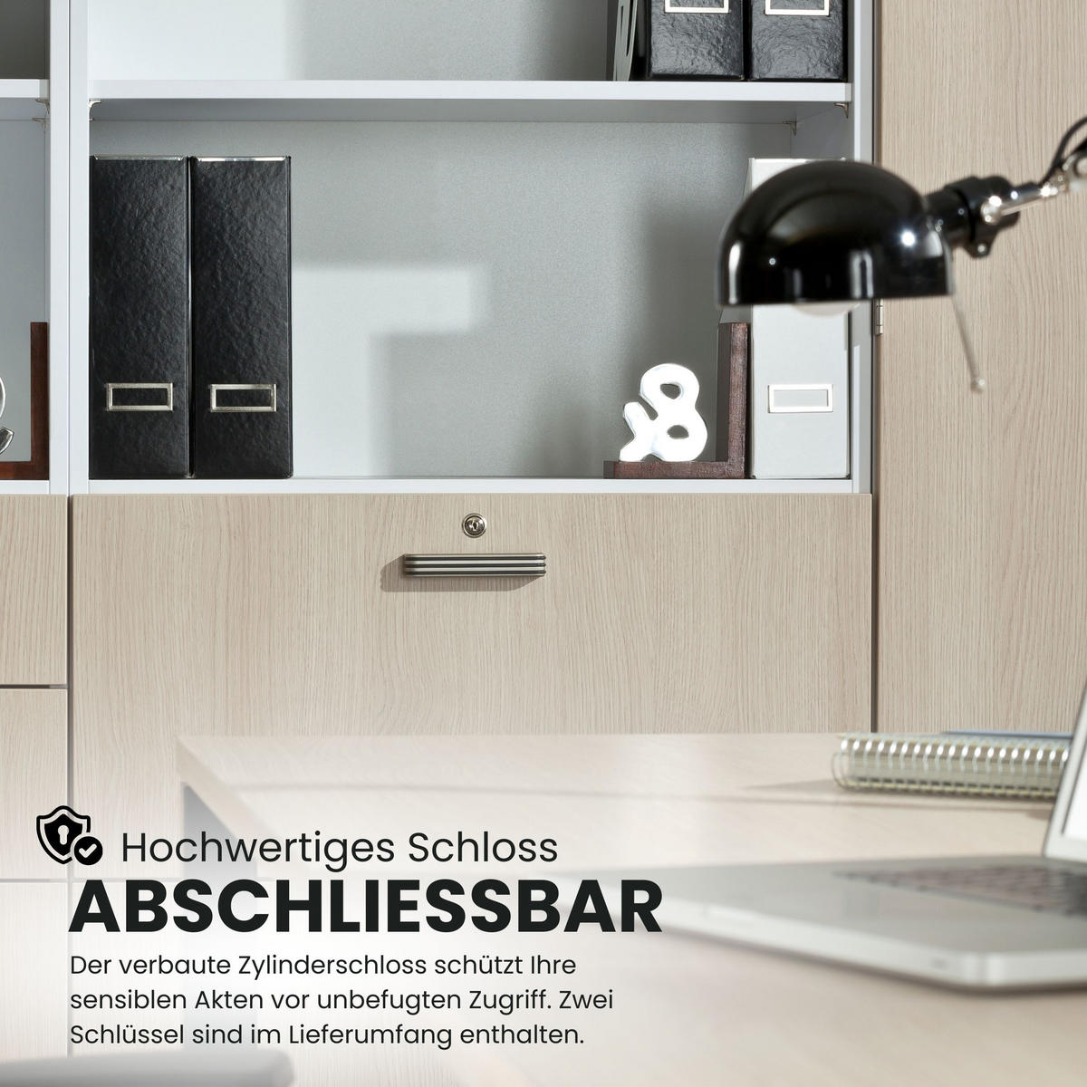 HÄNGEREGISTER Kombi - 2 Schübe 42/80/200,4 cm in Weiß/Silberfarben Chromgriff - Silberfarben/Weiß, Holzwerkstoff (80/200.4/42cm) - bümö