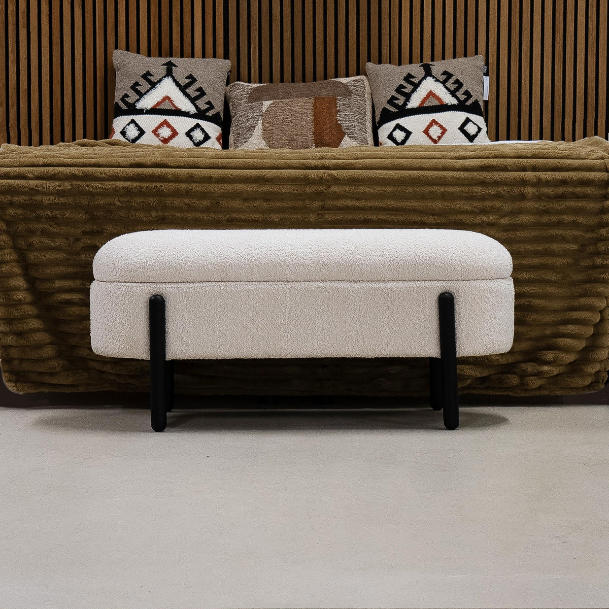 AUFBEWAHRUNGSBANK aus Stoff 108x41x48cm, beige - Beige, Holz (108/48/41cm) - Giga Meubel