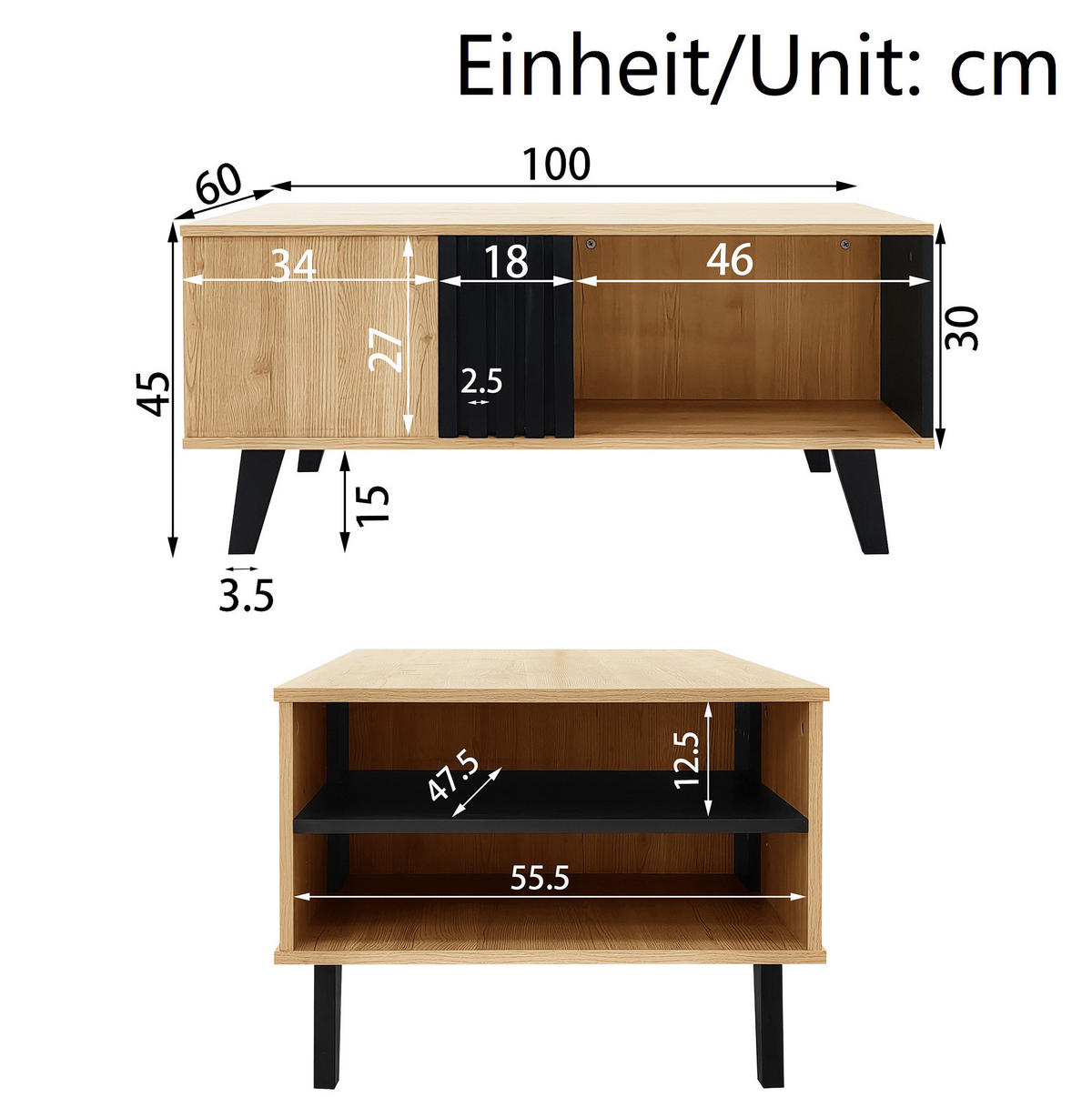TV-ELEMENT-SET 170/40/50,5 cm mit Sideboard, Couchtisch und LED-Beleuchtung - Schwarz, Holzwerkstoff (100/45/60cm) - BEAOK