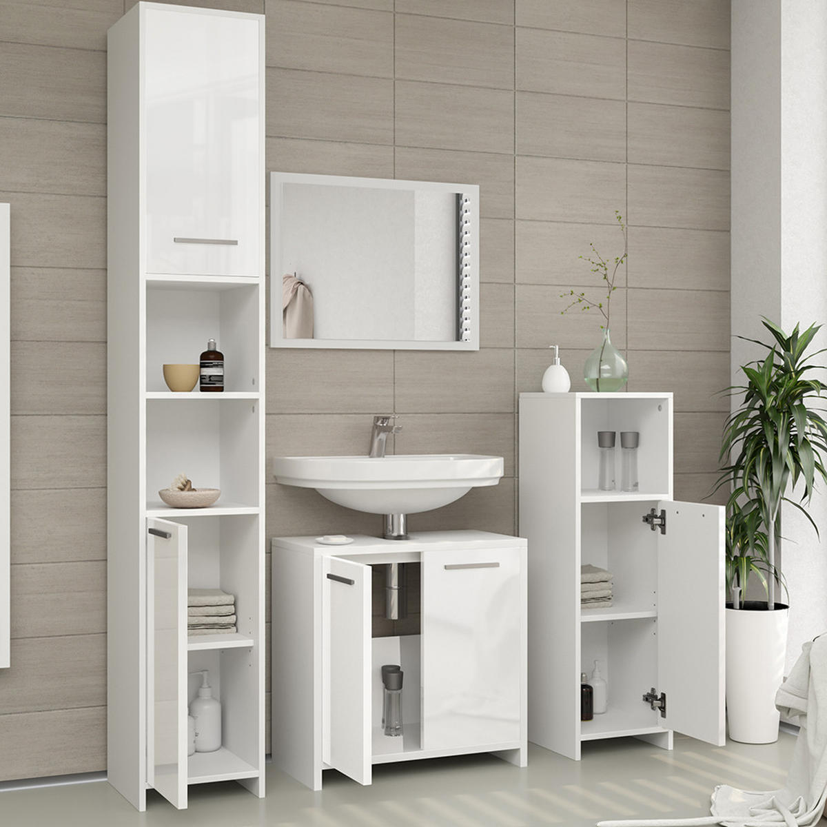 MIDISCHRANK Kiko Weiß Hochglanz 30 x 95 cm - Weiß Hochglanz, Holzwerkstoff (30/95/30cm) - Vicco