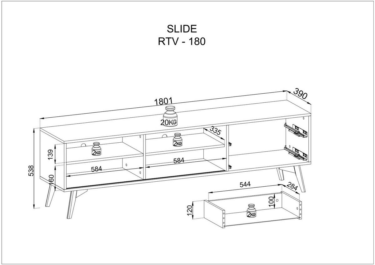 LOWBOARD – 180 cm – Slide – Eiche Artisan - Eiche Artisan, Holzwerkstoff (180/54/39cm) - hi-markt