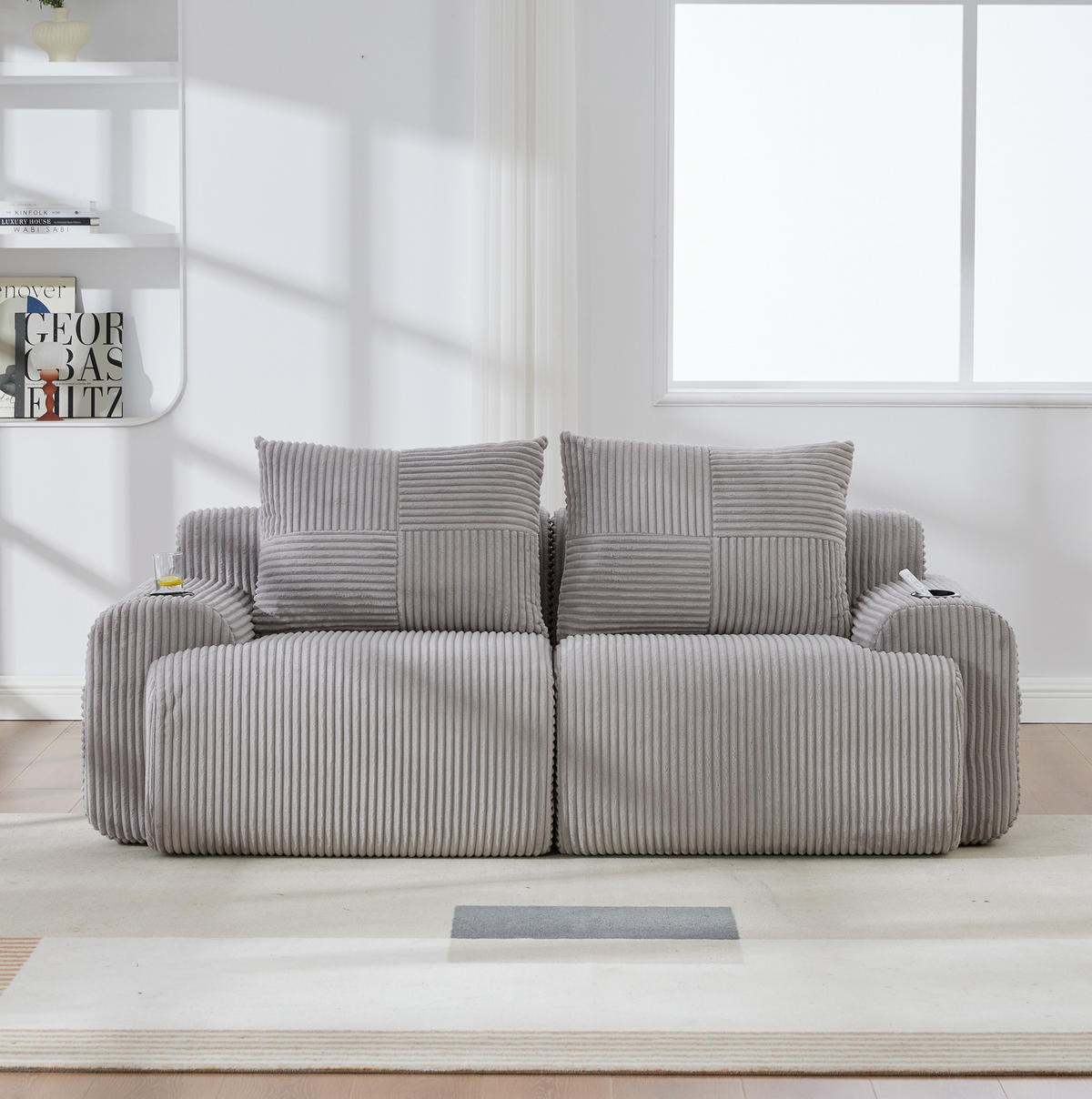 SOFA 2-Sitzer modular 200 x 99 x 80 cm Corduroy Light Gray - Hellgrau, Kunststoff (99/80/200cm) - Meubliv