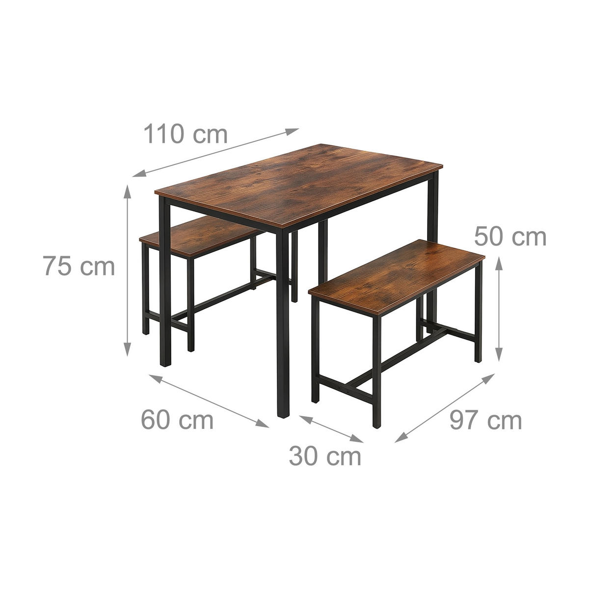 3-TLG.ESSTISCH-SET - Multicolor, Holzwerkstoff/Metall (60/110/75cm) - Relaxdays