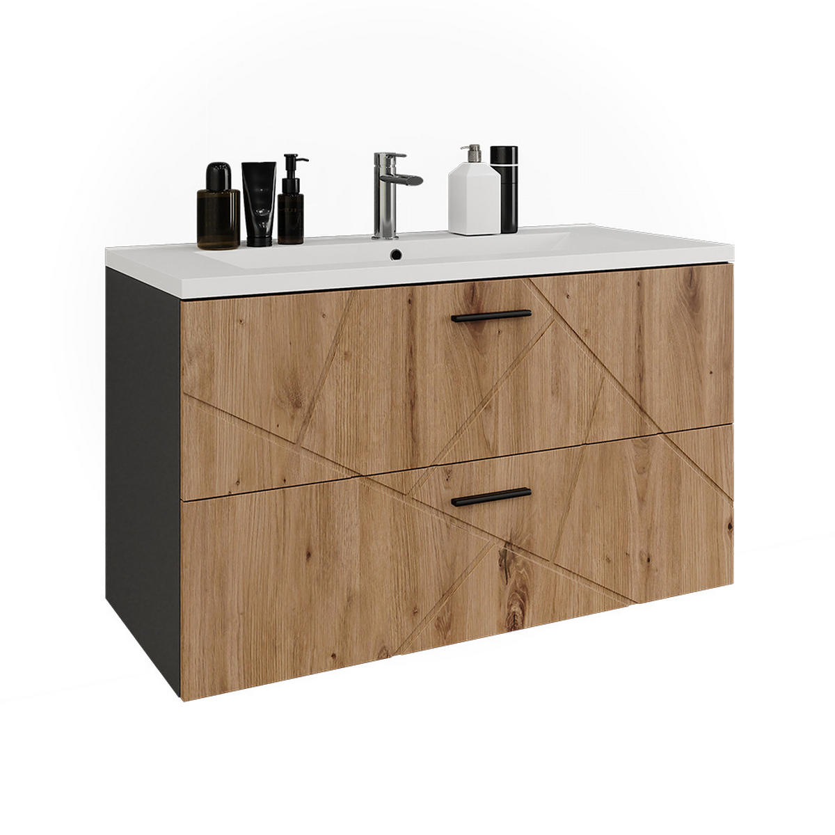 WASCHBECKENUNTERSCHRANK Irma Anthrazit/Artisan 100 x 57 cm mit 2 Schubladen - Anthrazit/Eiche Artisan, Holzwerkstoff (100/57/44.6cm) - Vicco
