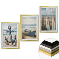 WANDBILDER 3er Set - 40x60 cm Goldrahmen - Anker, Boot, Ruder, Strand - Goldfarben, Kunststoff (40/60cm) - ArtPrintCave