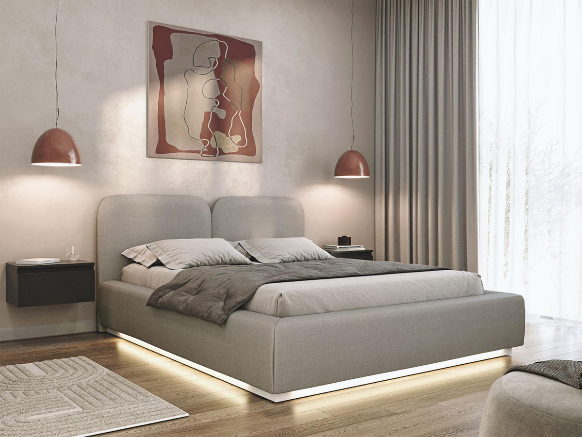 POLSTERBETT Comoves 160x200 Dunkelbeige mit Chenillebezug und LED - Beige, Textil (160/200cm) - Selsey