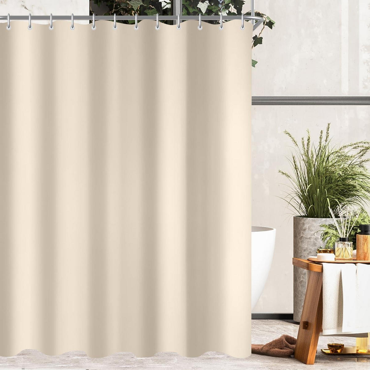 DUSCHVORHANG Beige 150 x 200 cm mit beschwertem Saum - Beige, Textil (150/200cm)