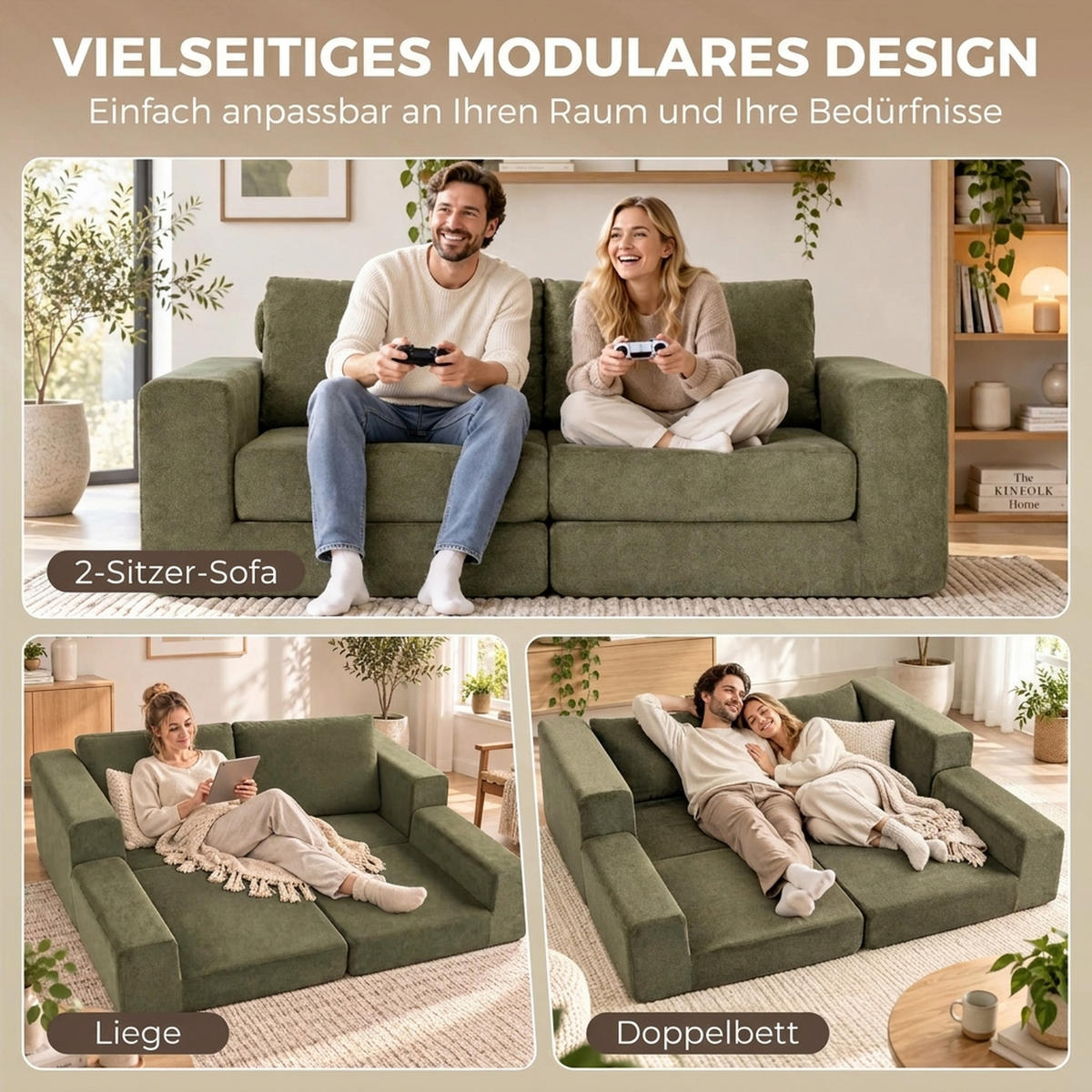 SCHLAFSOFA Polyester Grün - Grün, Textil (181/58/208cm) - HOMCOM