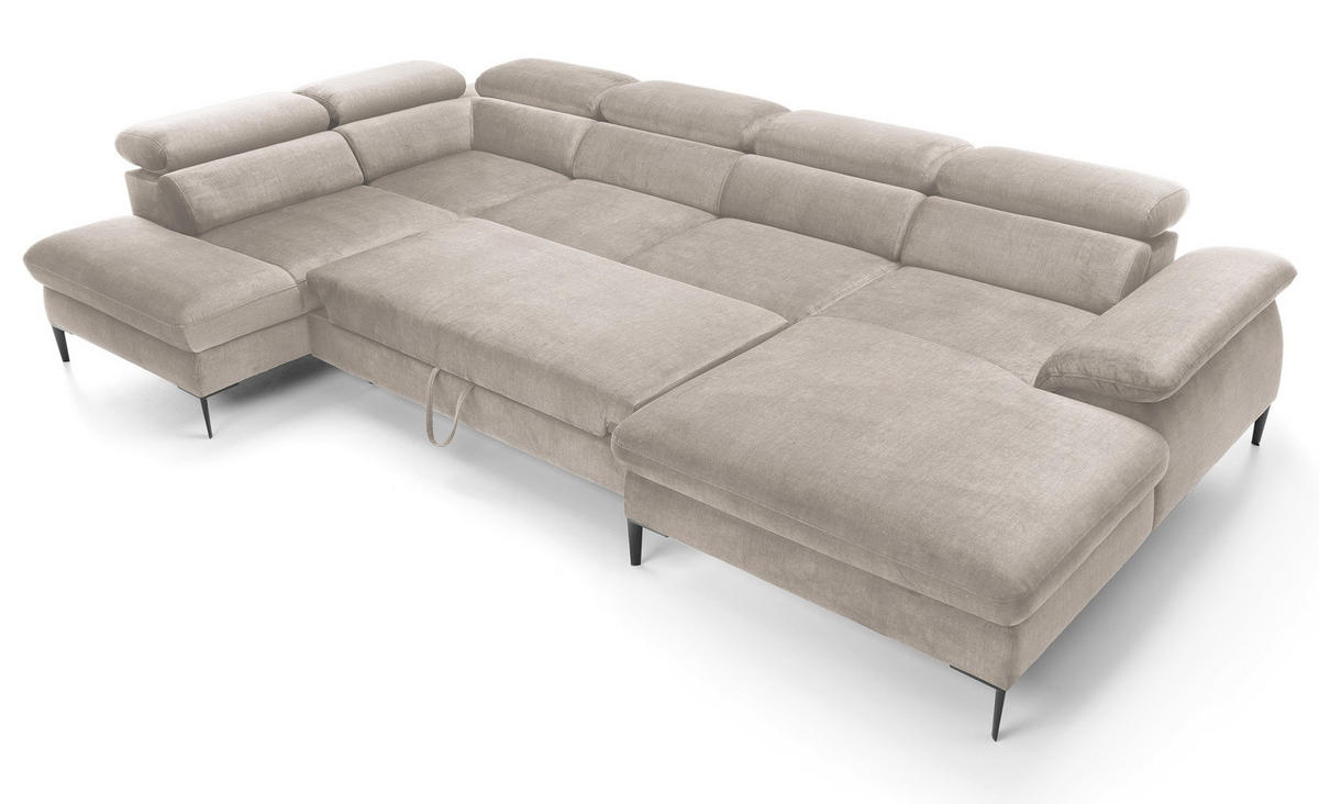 ECKSOFA U-Form 350 cm Amaro M mit Schlaffunktion, Rechts, Beige - Beige, Holz (353/214cm) - Emporius