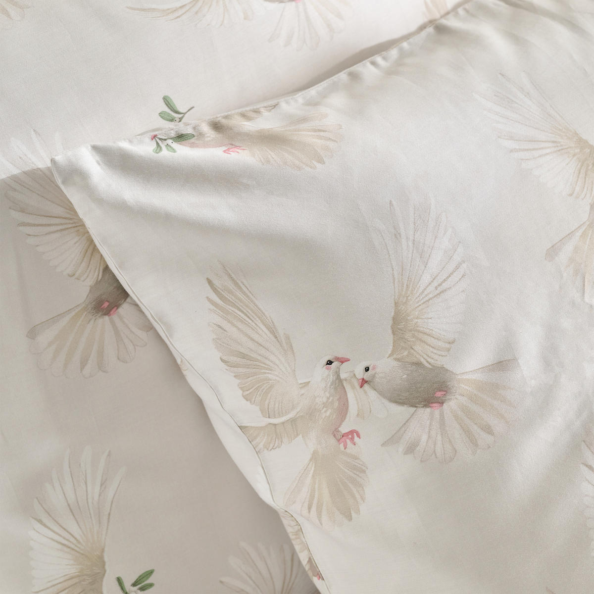 BETTWÄSCHE Satin DOVITE, 160x200 cm, Ecru, Winter Weihnachten Bettbezug, Weihnachtsdeko, Christmas, Weihnachtsmotiv - Ecru, Textil (160/200cm) - home&you