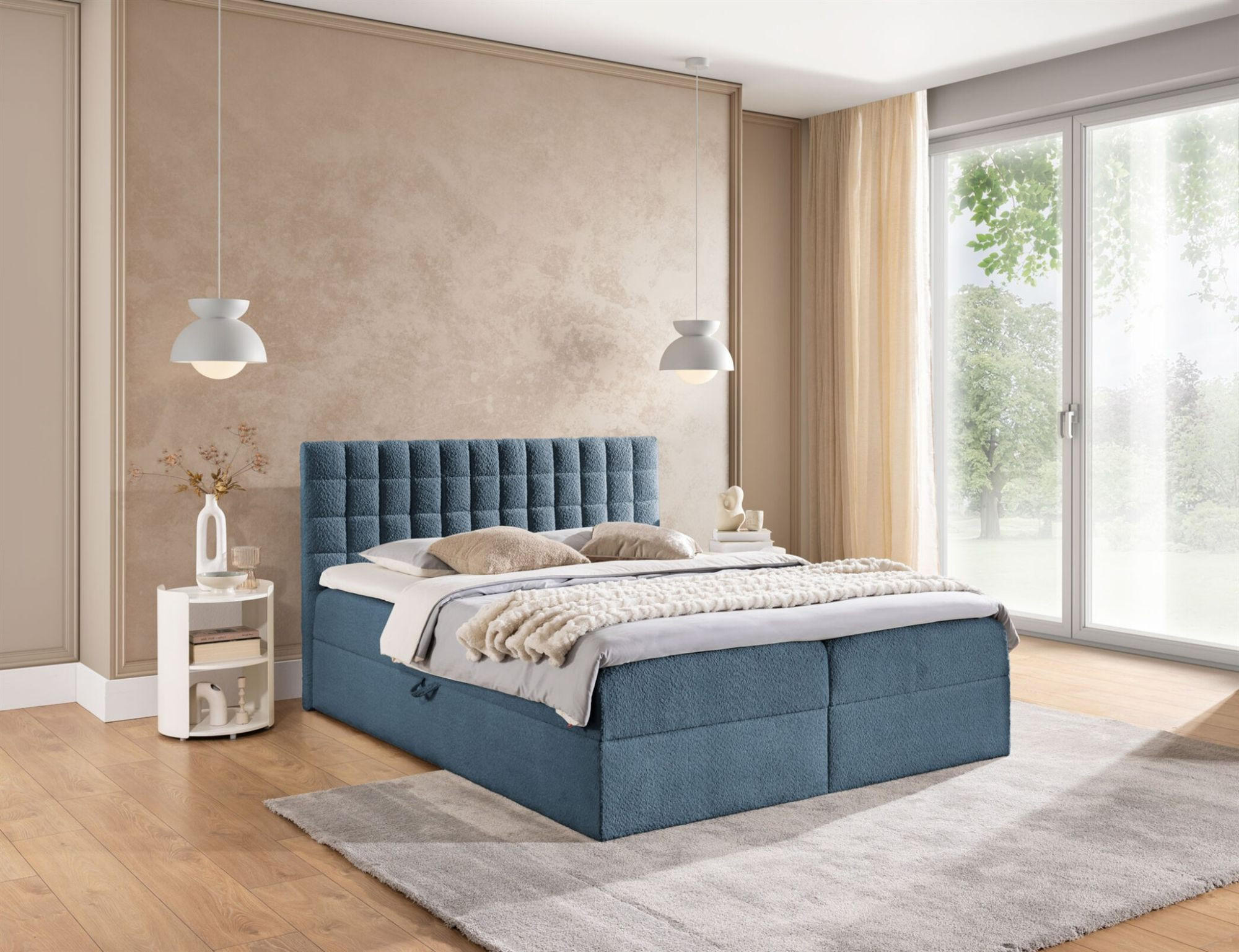 BOXBETT Toribo In überlänge - Hellblau, Holzwerkstoff/Textil (140/220cm) - Fun Möbel