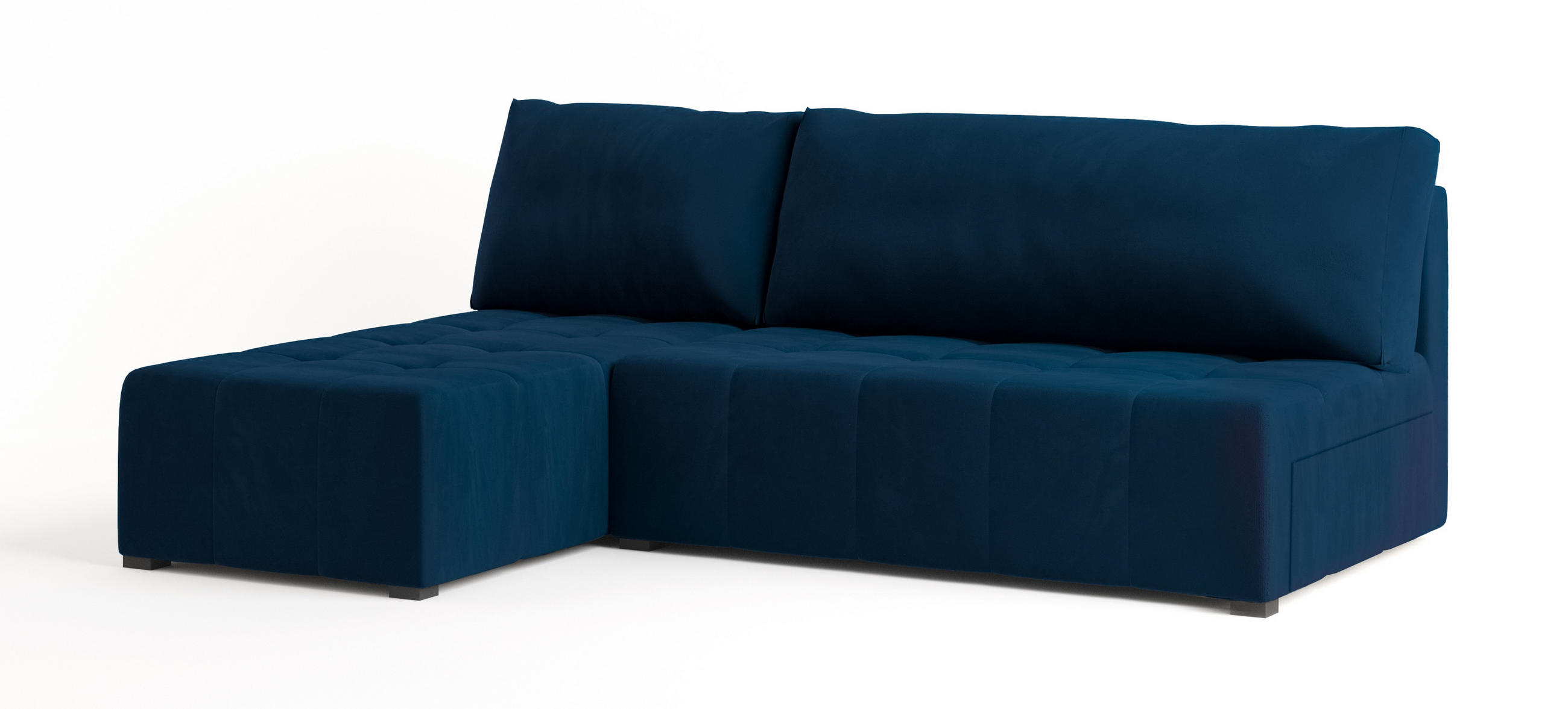 ECKSOFA DOMIRA Blau Plüsch-Stoff mit Schlaffunktion - Blau, Holz (200/141cm) - MASSENO