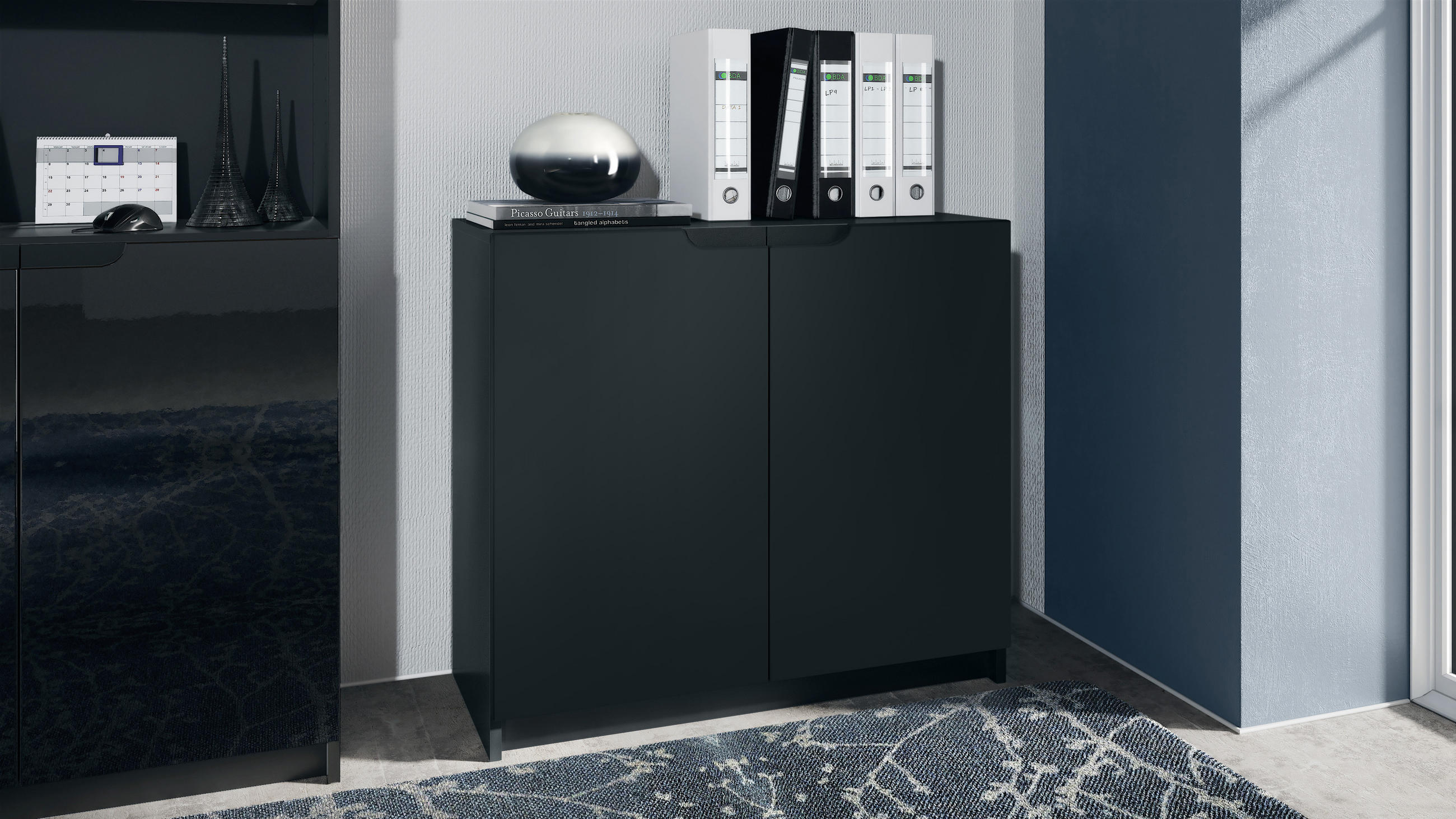 KOMMODE Logan Fronten in Schwarz matt - Schwarz, Holzwerkstoff (82/78/37cm) - Vladon