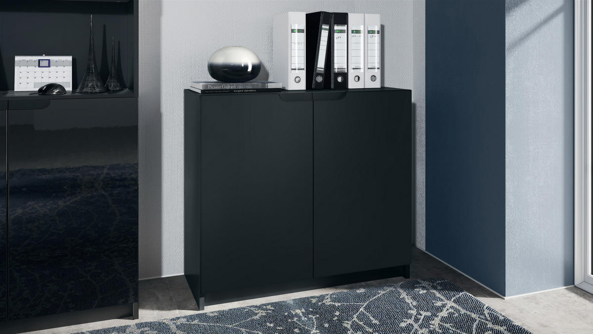 KOMMODE Logan Fronten in Schwarz matt - Schwarz, Holzwerkstoff (82/78/37cm) - Vladon