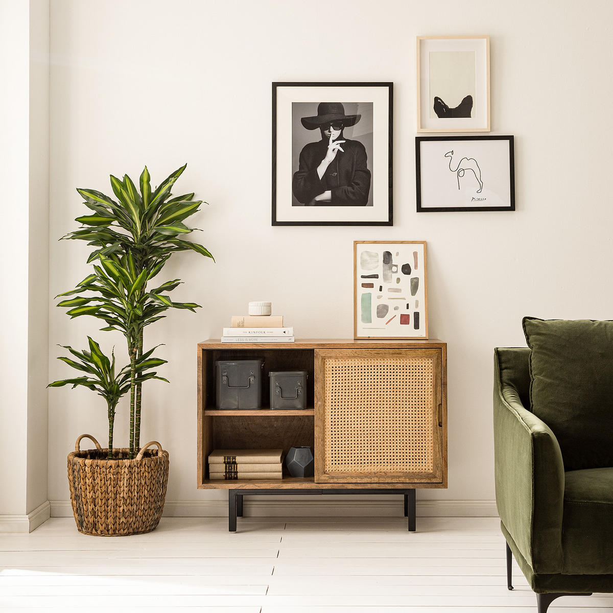 KOMMODE - Mango massiv / Wiener Geflecht - Beige, Naturmaterialien (100/75/43cm) - home24