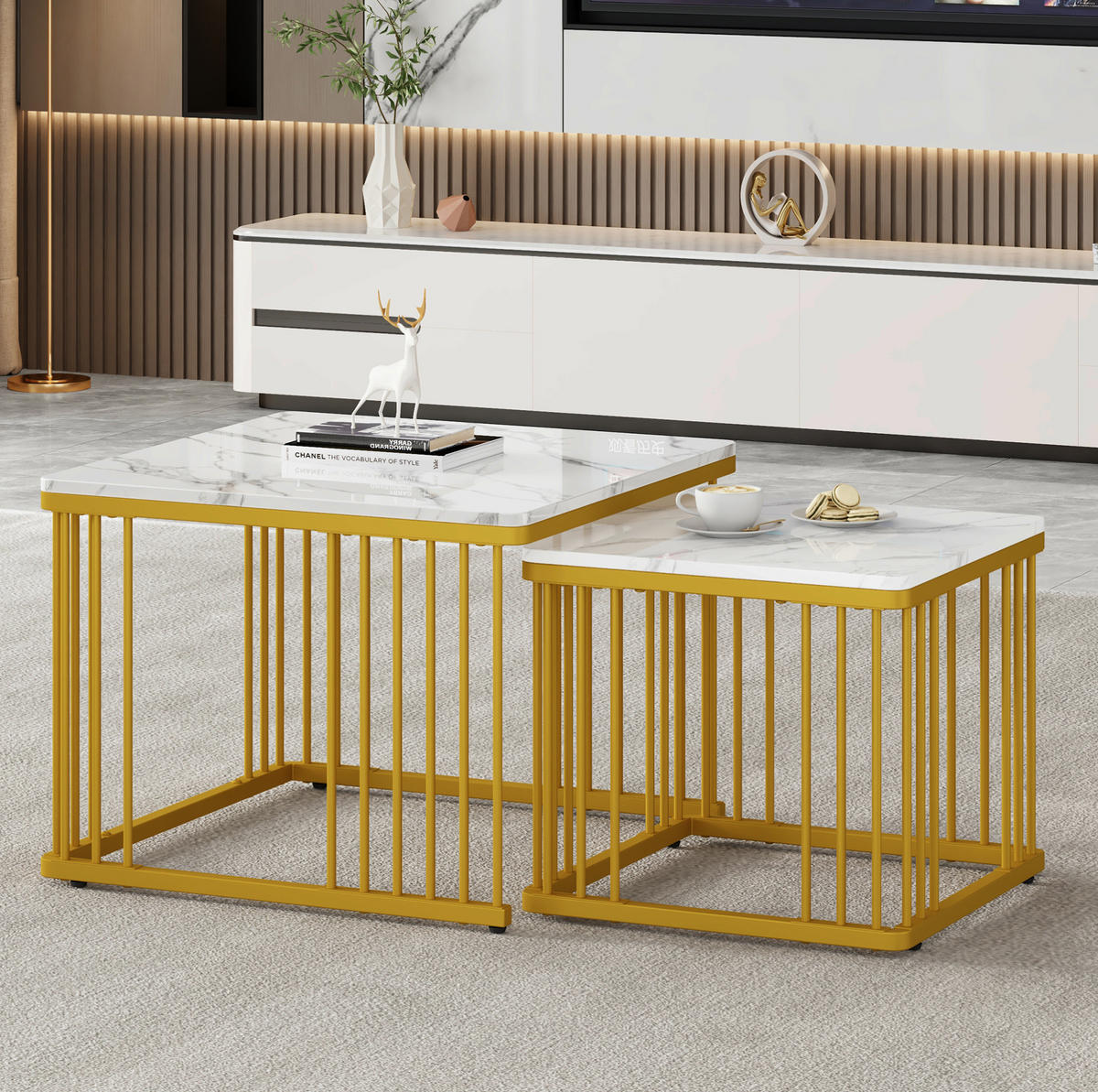 COUCHTISCH aus MDF 60x60x45 & 45x45x40 cm in Weiß - Weiß, Holzwerkstoff (60/60/45cm) - Modfu