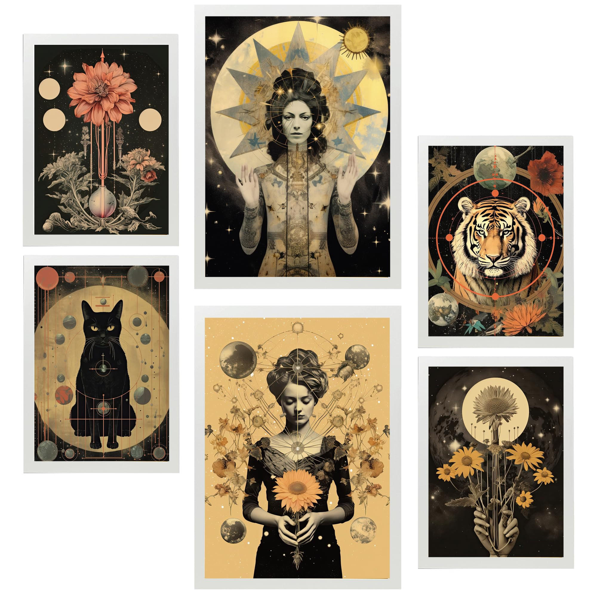 POSTER Set Mit 6 Femininen Mystischen & Esoterischen A3 & A4 Weißer Rahmen - Weiß, Papier (29/3cm) - Nacnic