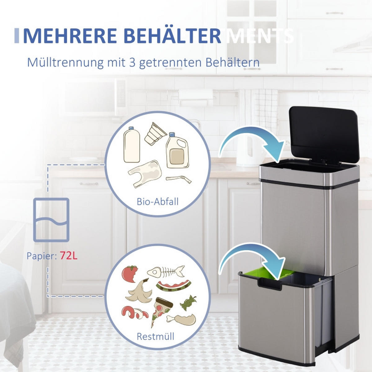 ABFALLEIMER - Silberfarben, Metall (30/81/42cm)