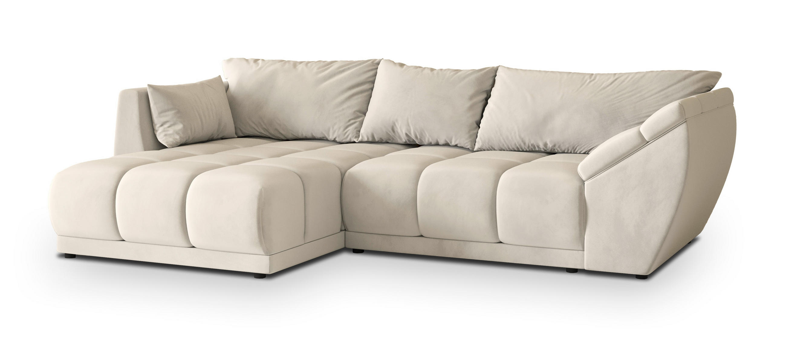 ECKSOFA ORENTI L-S Creme Velours-Stoff mit Schlaffunktion - Creme, Holz (287/182cm) - MASSENO