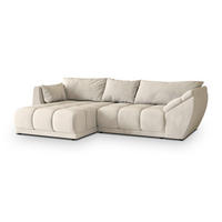 ECKSOFA ORENTI L-S Creme Velours-Stoff mit Schlaffunktion - Creme, Holz (287/182cm) - MASSENO