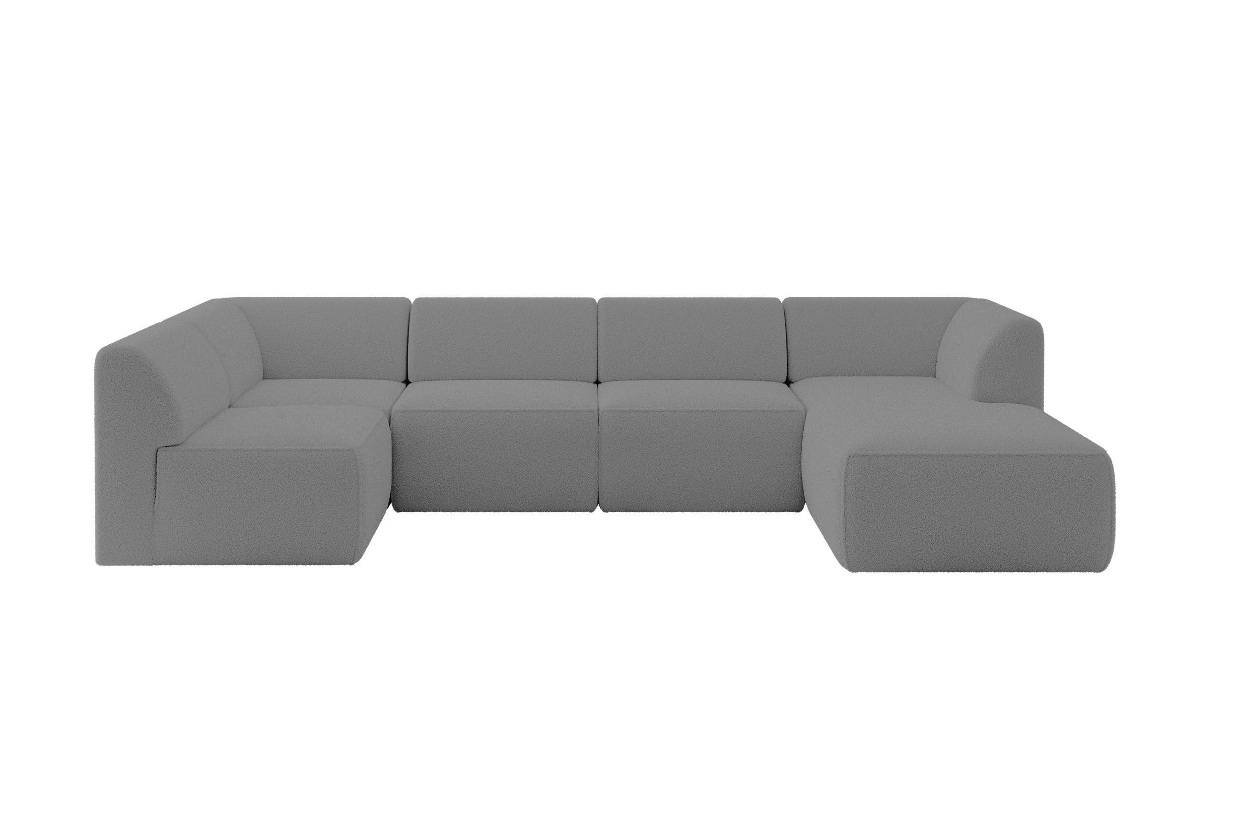 WOHNLANDSCHAFT Ottomane Rechts MOVO-L 345x180x78 cm Grau Bouclé - Schieferfarben/Schwarz, Holzwerkstoff/Kunststoff (345/78/180cm) - ALTDECOR