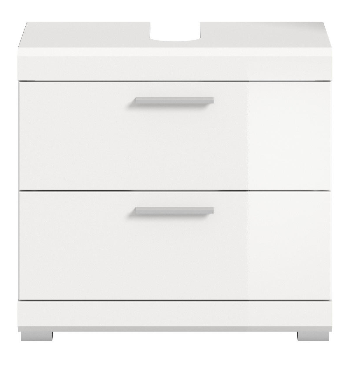 WASCHBECKENUNTERSCHRANK weiß Hochglanz 60 cm mit Schubkästen - Weiß Hochglanz/Silberfarben, Holzwerkstoff/Kunststoff (60/56/37cm) - Inn.Furn