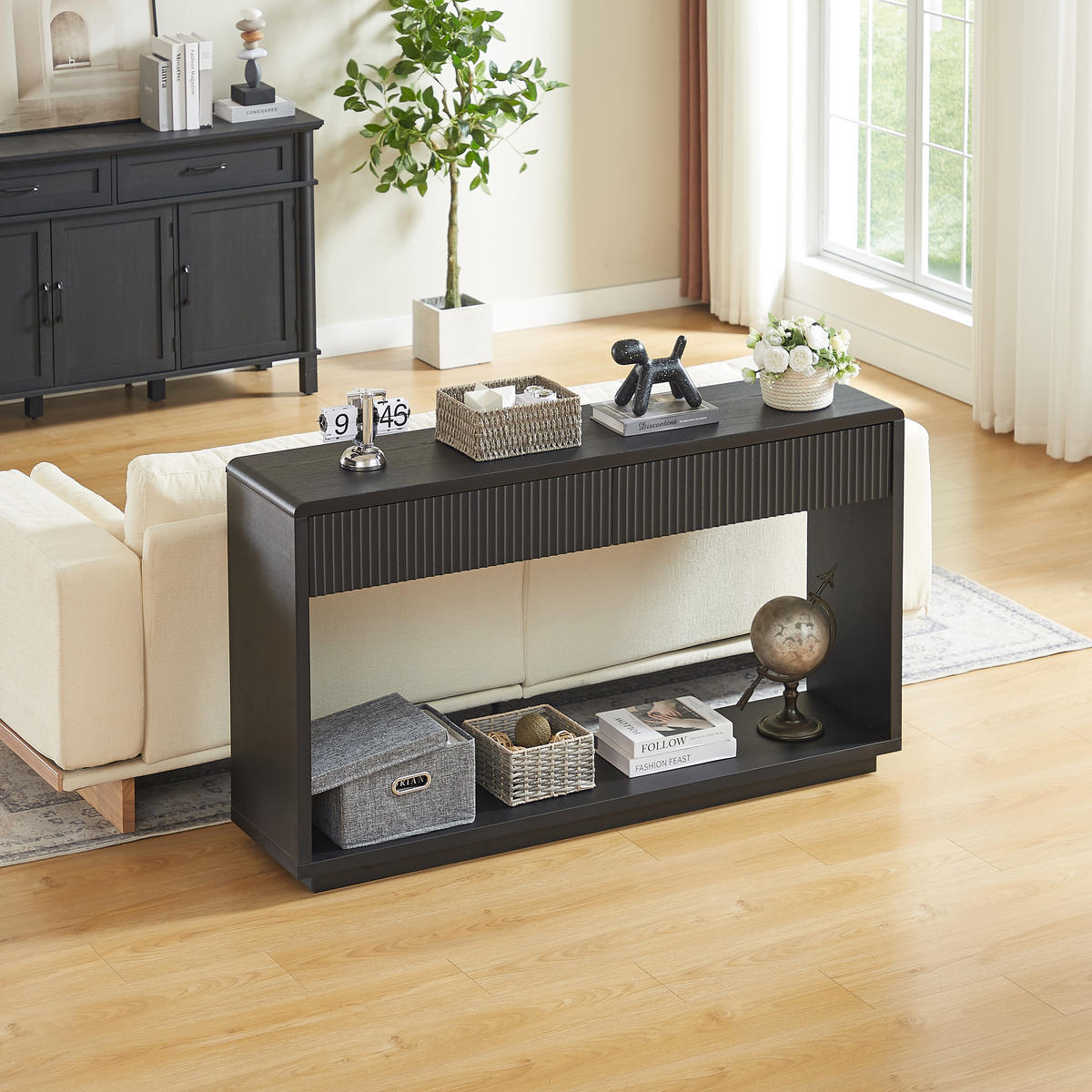 KONSOLENTISCH DE-37301 150 cm breit mit 2 Schubladen Schwarz - Schwarz, Holzwerkstoff (150/35/85cm) - ComfortXL