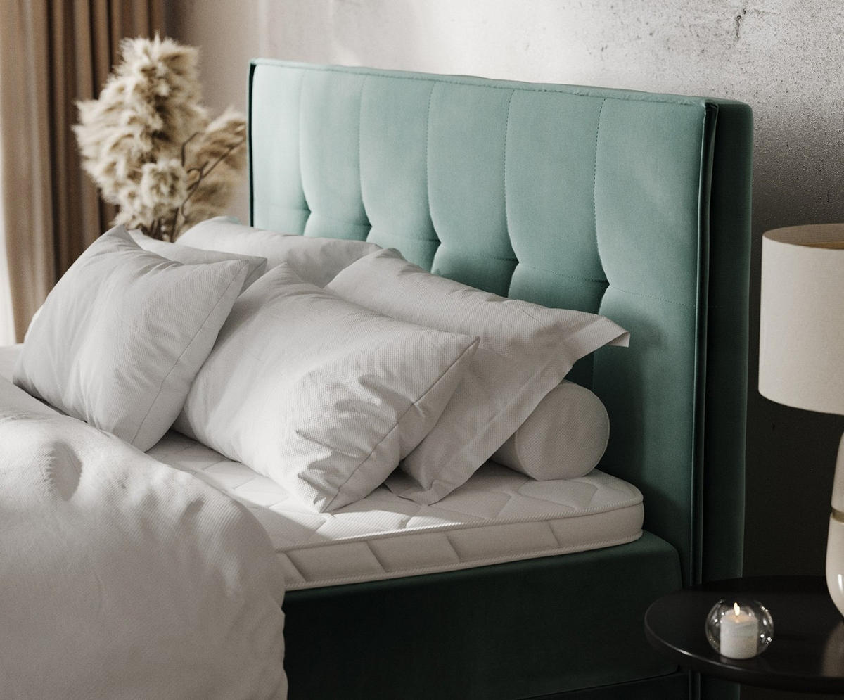 BOXBETT Tivra 180/200 cm Türkis im Kronos Stoff - Türkis/Schwarz, Holz/Holzwerkstoff (180/200cm) - AltaBeds