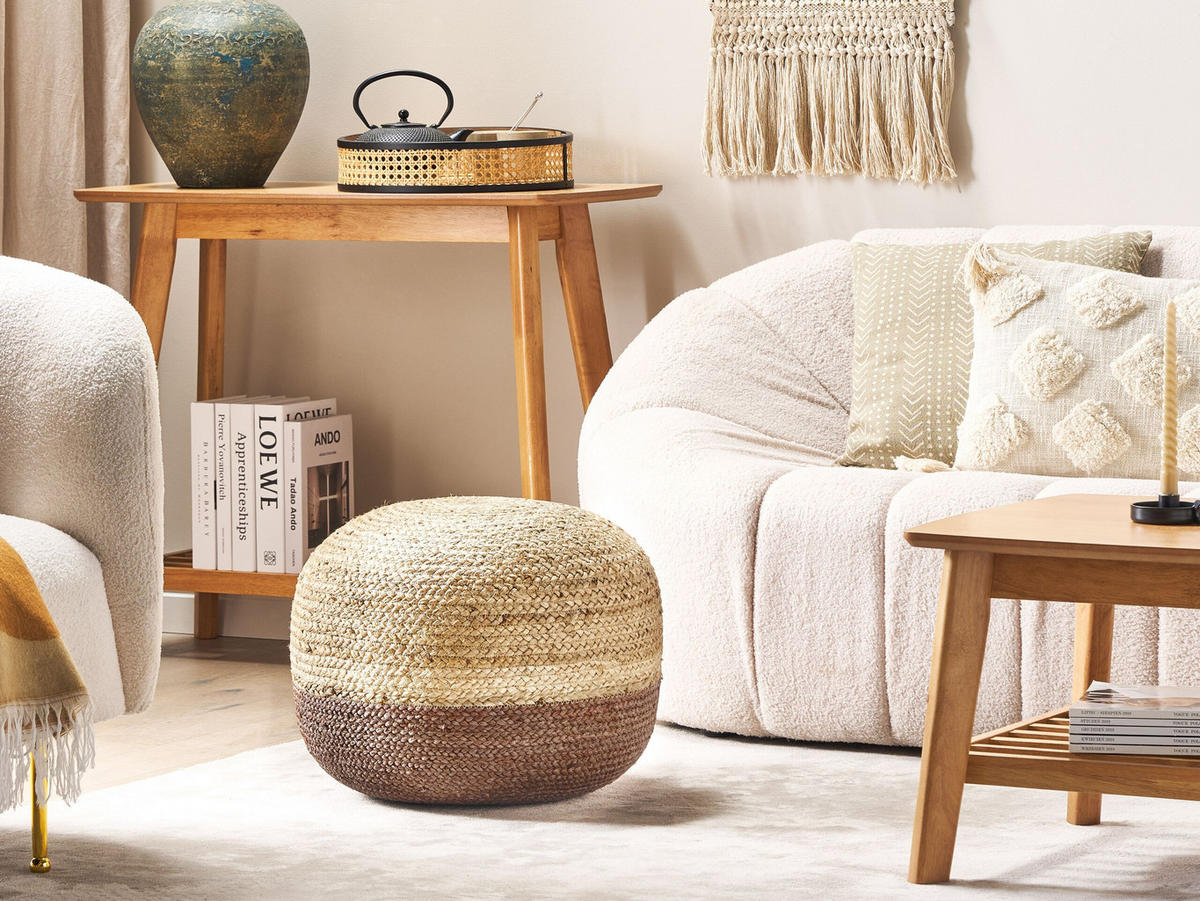 POUF Duki 50/50/40 cm - Naturfarben, Naturmaterialen (50/40/50cm) - Beliani