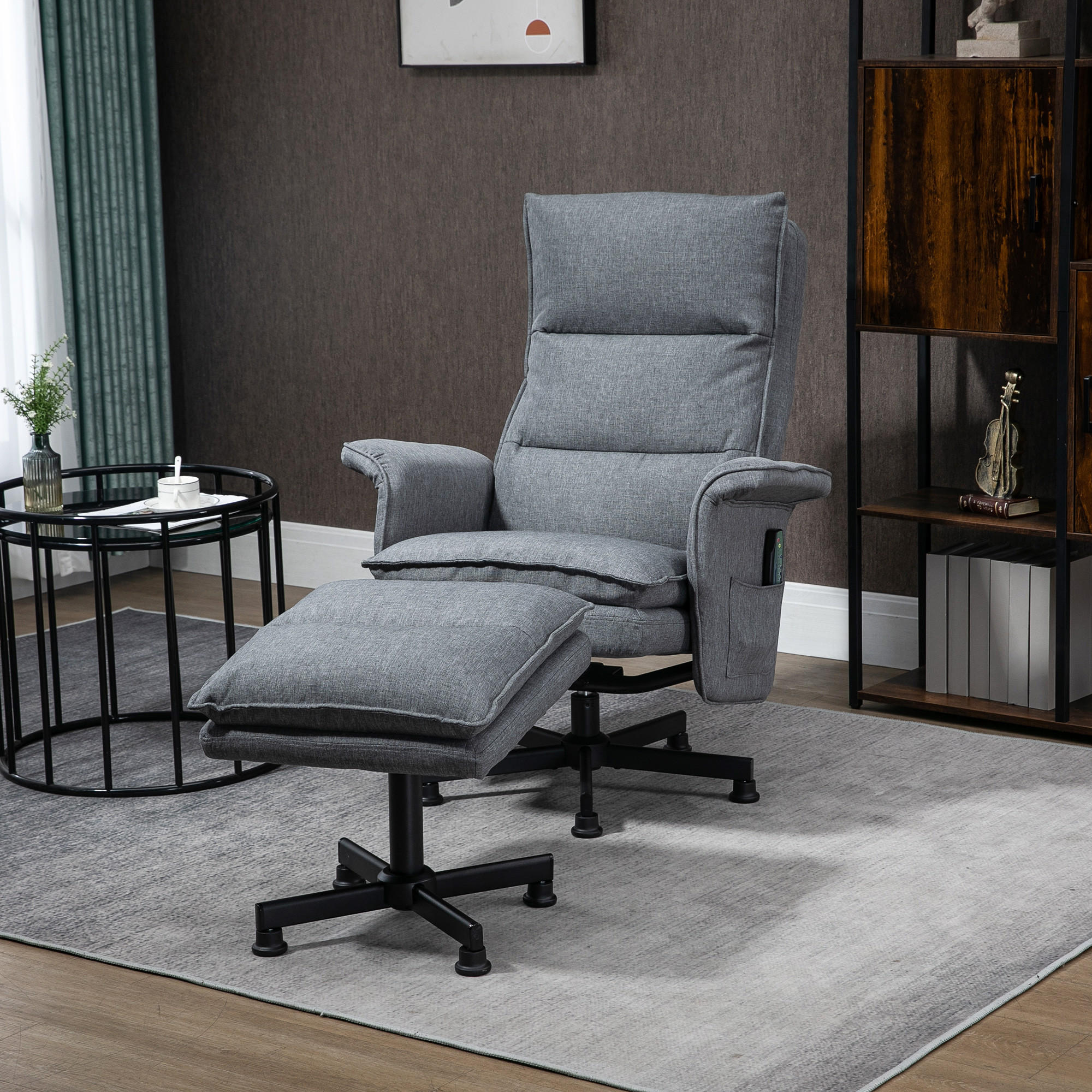 MASSAGESESSEL mit Fußhocker, Grau - Grau, Kunststoff (93/99/78cm) - HOMCOM