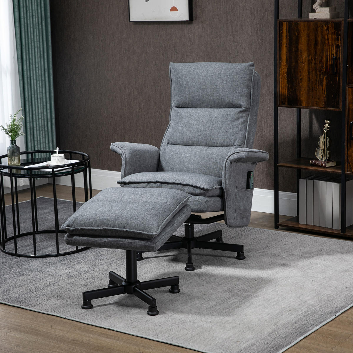 MASSAGESESSEL mit Fußhocker, Grau - Grau, Kunststoff (93/99/78cm) - HOMCOM