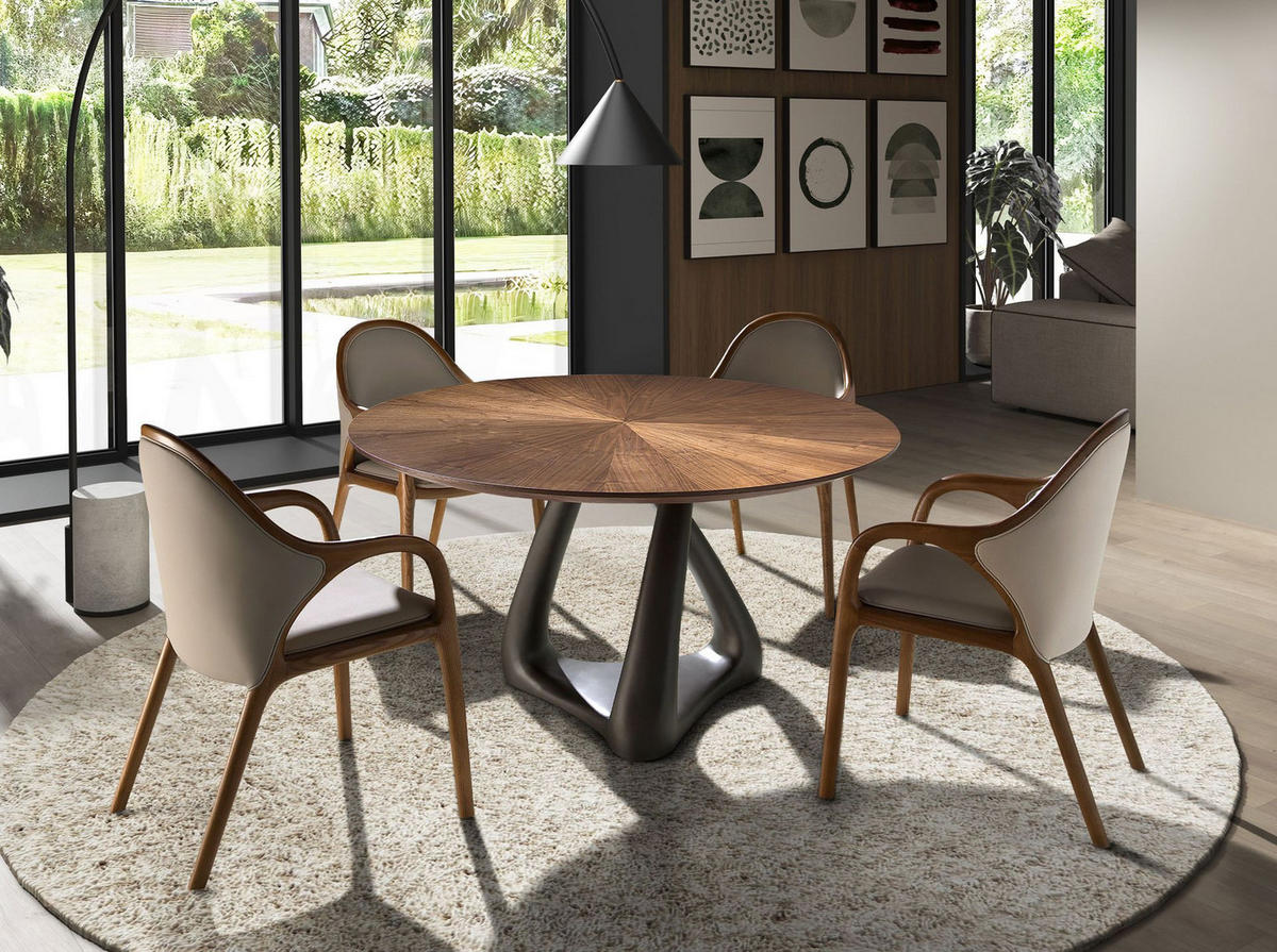 ESSTISCH Runder aus Nussbaum, dunkelgrauem Fiberglas und Metall Ø135/75 cm - Dunkelgrau/Nussbaumfarben, Holz/Naturmaterialen (135/135/75cm) - ANGEL CERDA