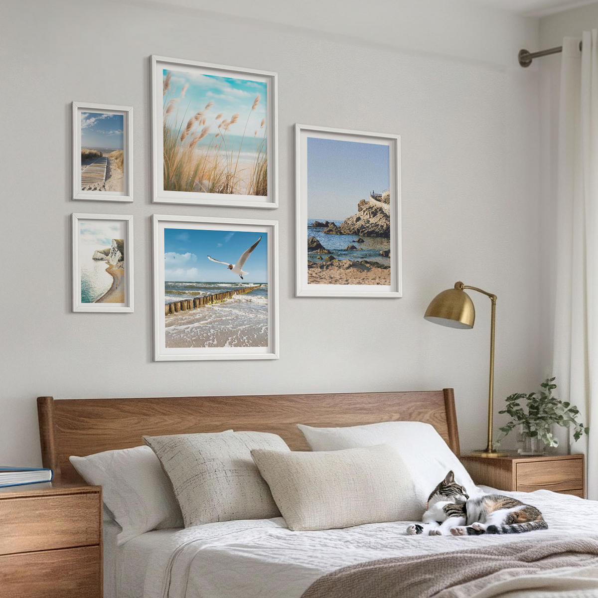 WANDBILDER 5er-Set - 50x50 cm & 20x30 cm & 40x60 cm Weißer Rahmen - Tropische türkisfarbene Inseln - Weiß, Kunststoff (40/60cm) - ArtPrintCave