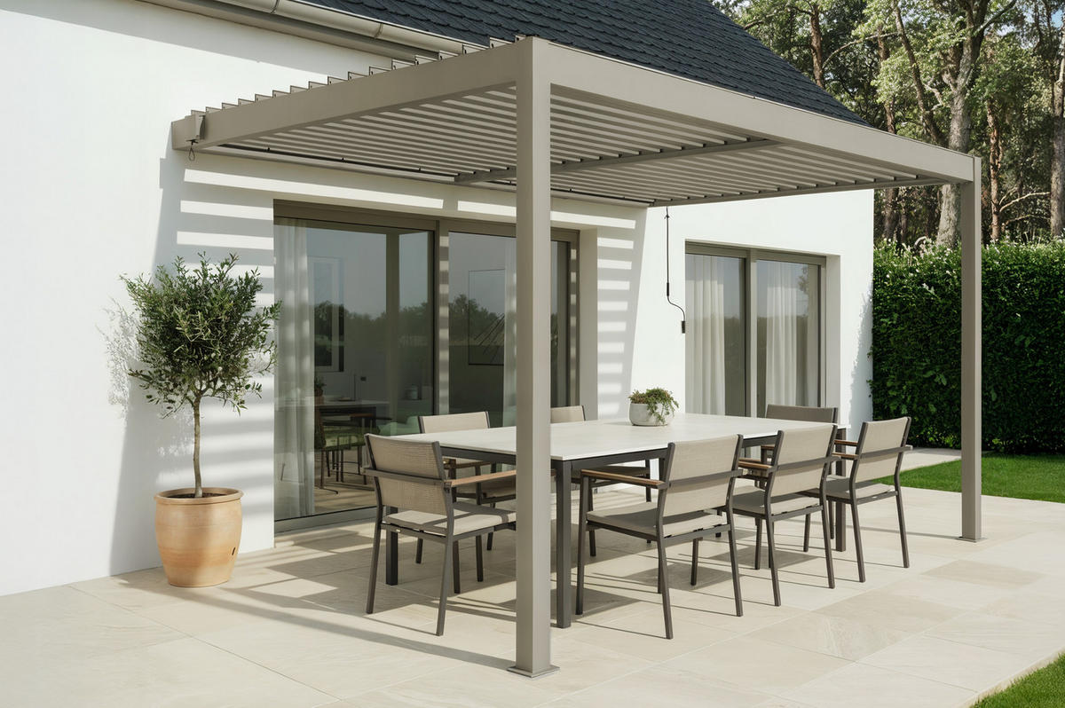 PERGOLA bioklimatisch Anlehn Piana taupe 4x3m Aluminium - Taupe, Metall (394/218/300cm) - Cazeboo