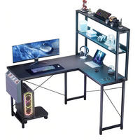 L-COMPUTERTISCH 148 cm mit RGB Beleuchtung Steckdose Schwarz - Schwarz, Holz (135/48/148cm) - Kaket