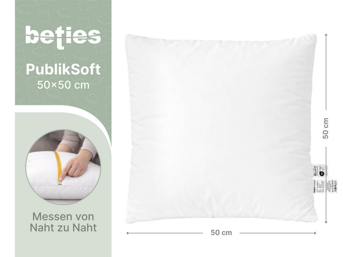 DAUNENKISSEN PublikSoft 50/50 cm - Weiß, Naturmaterialien/Textil (50/50cm) - beties Heimtextil