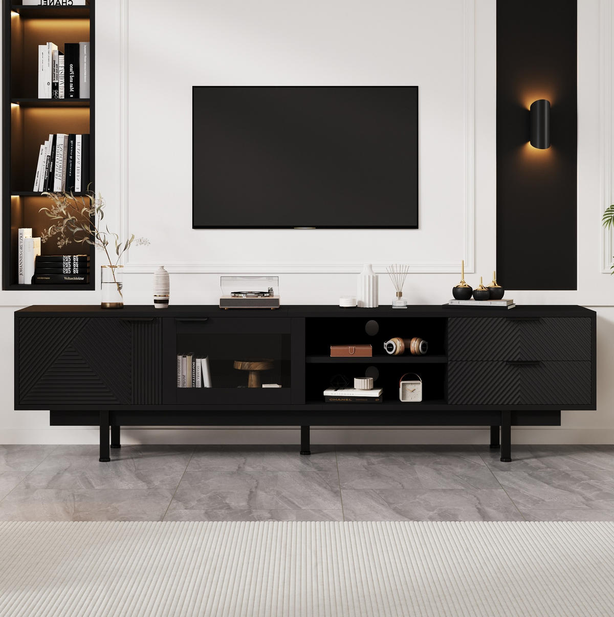 TV-ELEMENT 200 x 40 x 50,5 cm Schwarz mit 2 Türen und 2 Schubladen - Schwarz, Holzwerkstoff (40/50.5/200cm) - Beauniv